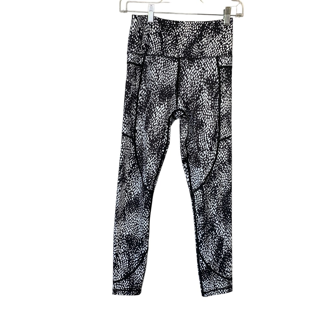 Zyia Active Legging Black White dot Abstract Print High Waist Pockets Size 4
